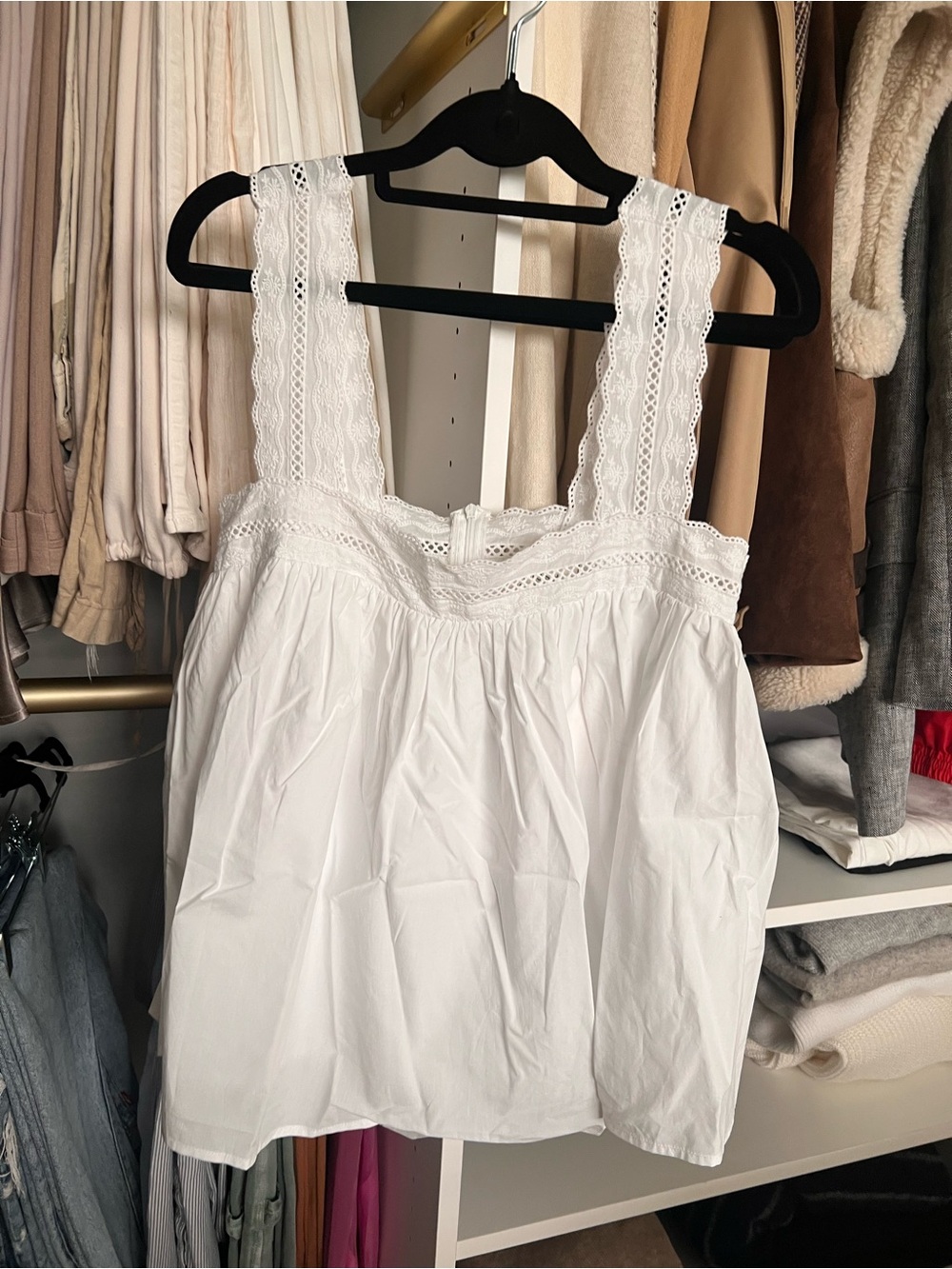 DISSH White Lace-Trim Square Neck Cotton Chemise Top - Picture 2 of 6